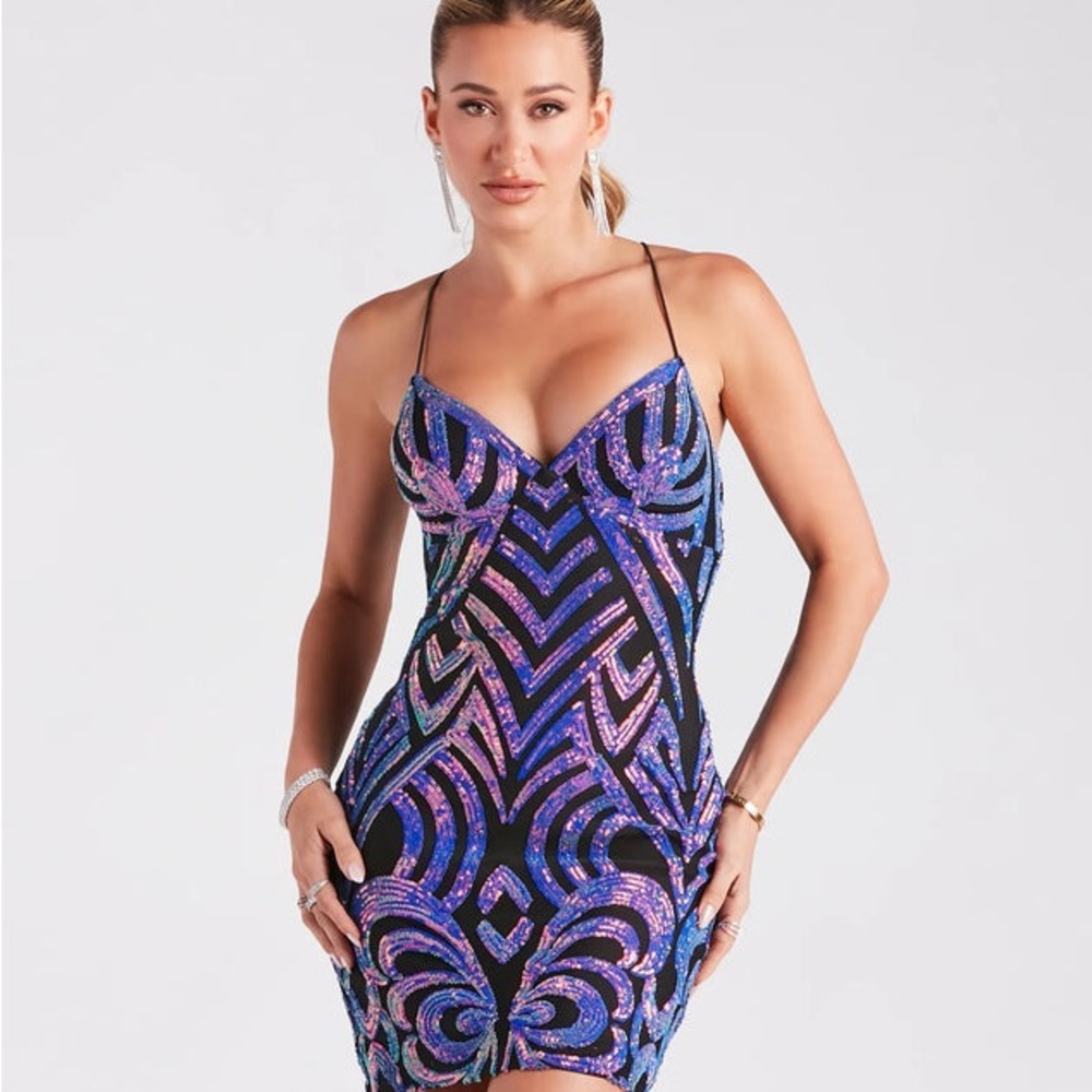 Windsor Blue and Purple Sequin Mini Dress